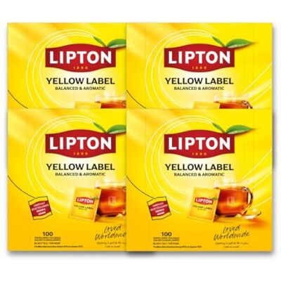 Lipton , Thé Noir Yellow Label, Origine Kenya, Goût Riche et Equilibré, Thé Noir 100% d'Origine Naturelle, Vitalité, 4x100 sachets, 400 Sachets - Publicité Lipton , Thé Noir Yellow Label, Origine Kenya, Goût Riche et Equilibré, Thé Noir 100% d'Origine Naturelle, Vitalité, 4x100 sachets, 400 Sachets - Publicité