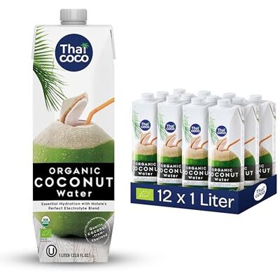 Thai Coco 100% eau de coco bio – Rafraîchissement naturel de Thaïlande – Certifiée biologique, sans sucre, sans ajout de conservateurs, 12 x 1 L Tetra Pak – Goût frais de noix de coco biologiques - Publicité Thai Coco 100% eau de coco bio – Rafraîchissement naturel de Thaïlande – Certifiée biologique, sans sucre, sans ajout de conservateurs, 12 x 1 L Tetra Pak – Goût frais de noix de coco biologiques - Publicité