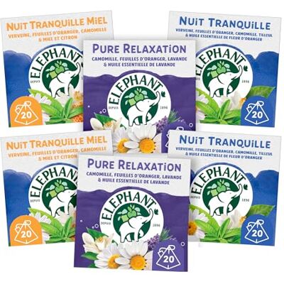 Lipton Éléphant, Routine Relax, Infusions 120 Sachets Pyramid® : Pure Relaxation, Nuit Tranquille, Nuit tranquille Miel, 100% d'ingrédients d'origine naturelle, Lot de 6 x 20 sachets - Publicité Lipton Éléphant, Routine Relax, Infusions 120 Sachets Pyramid® : Pure Relaxation, Nuit Tranquille, Nuit tranquille Miel, 100% d'ingrédients d'origine naturelle, Lot de 6 x 20 sachets - Publicité