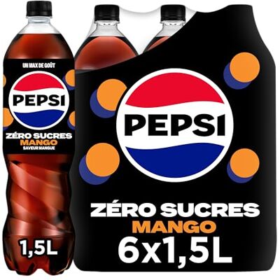 Pepsi Soda au Cola Sans Sucres Saveur Mangue 1,5L Lot de 6 - Publicité Pepsi Soda au Cola Sans Sucres Saveur Mangue 1,5L Lot de 6 - Publicité