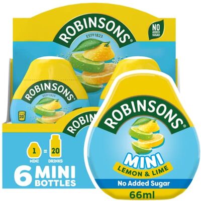 Robinsons Mini – Sans sucre ajouté – Faible teneur en calories – Citron et citron vert – Pour 20 boissons par paquet, 6 x 66 ml - Publicité Robinsons Mini – Sans sucre ajouté – Faible teneur en calories – Citron et citron vert – Pour 20 boissons par paquet, 6 x 66 ml - Publicité