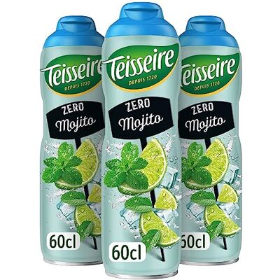 Teisseire Zéro Sucre, Sirop Saveur Mojito pour Cocktail et Cocktail sans Alcool, Boisson rafraîchissante, Bidon 3x60cl - Publicité Teisseire Zéro Sucre, Sirop Saveur Mojito pour Cocktail et Cocktail sans Alcool, Boisson rafraîchissante, Bidon 3x60cl - Publicité
