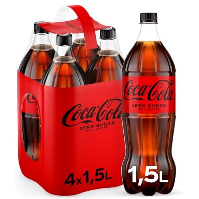 Coca-Cola Zero Sugar – Boisson rafraîchissante contenant de la caféine au goût original de – zéro sucre et sans calories – Boisson rafraîchissante en bouteilles jetables 4 x 1500 ml - Publicité Coca-Cola Zero Sugar – Boisson rafraîchissante contenant de la caféine au goût original de – zéro sucre et sans calories – Boisson rafraîchissante en bouteilles jetables 4 x 1500 ml - Publicité