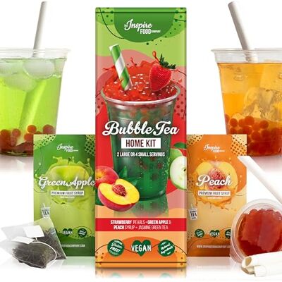 The Inspire Food Company INSPIRE FOOD Kit Bubble Tea Complet Fraise Boba & Pomme Verte Pêche Sirop - Publicité The Inspire Food Company INSPIRE FOOD Kit Bubble Tea Complet Fraise Boba & Pomme Verte Pêche Sirop - Publicité