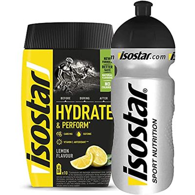 Isostar Hydrate & Perform Iso Drink 400 g de poudre de boisson isotonique poudre d'électrolyte pour soutenir la performance sportive citron + bouteille de 0,5 litre - Publicité Isostar Hydrate & Perform Iso Drink 400 g de poudre de boisson isotonique poudre d'électrolyte pour soutenir la performance sportive citron + bouteille de 0,5 litre - Publicité
