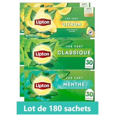 Lipton Pack Thé Vert classique Origine Asie, Thé vert menthe, citron, Infusion à Froid ou Chaud 180 sachets - Publicité Lipton Pack Thé Vert classique Origine Asie, Thé vert menthe, citron, Infusion à Froid ou Chaud 180 sachets - Publicité