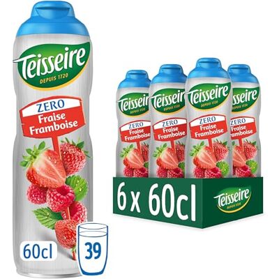 Teisseire Zéro Sucre, Sirop de Fraise Framboise pour Boisson Rafraîchissante, Cocktails, Bidon 6x60cl - Publicité Teisseire Zéro Sucre, Sirop de Fraise Framboise pour Boisson Rafraîchissante, Cocktails, Bidon 6x60cl - Publicité
