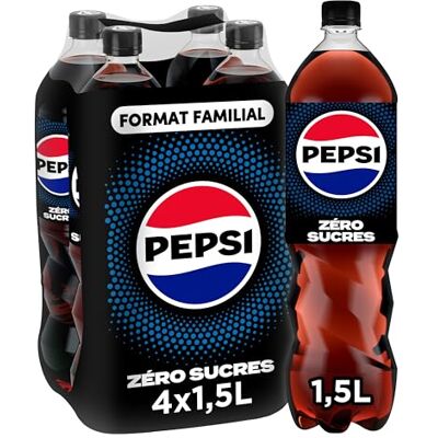 Pepsi Soda au Cola Sans Sucres Format Familial Lot de 4x1,5L - Publicité Pepsi Soda au Cola Sans Sucres Format Familial Lot de 4x1,5L - Publicité