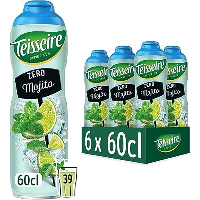 Teisseire Zéro Sucre, Sirop Saveur Mojito pour Cocktail et Cocktail sans Alcool, Boisson rafraîchissante, Bidon 6x60cl - Publicité Teisseire Zéro Sucre, Sirop Saveur Mojito pour Cocktail et Cocktail sans Alcool, Boisson rafraîchissante, Bidon 6x60cl - Publicité