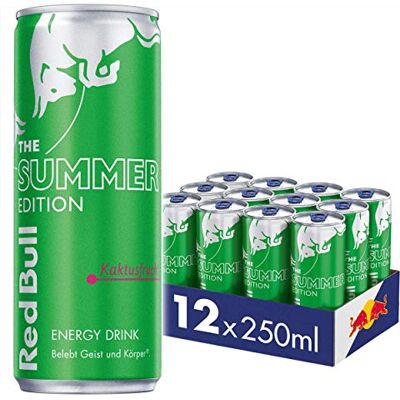 Red Bull Energy Drink Green Edition Boisson énergisante goût fruit du dragon Lot de 12 canettes jetables de 250 ml - Publicité Red Bull Energy Drink Green Edition Boisson énergisante goût fruit du dragon Lot de 12 canettes jetables de 250 ml - Publicité