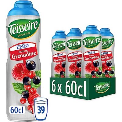 Teisseire Zéro Sucre, Sirop de Grenadine pour Boisson Rafraîchissante, Cocktails, Bidon 6x60cl - Publicité Teisseire Zéro Sucre, Sirop de Grenadine pour Boisson Rafraîchissante, Cocktails, Bidon 6x60cl - Publicité