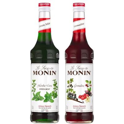 Monin Assortiment de Sirop de Menthe Verte et Grenadine Pour Boissons fraîches et Cocktails Arômes Naturels Bouteille en Verre 2 * 70 cl - Publicité Monin Assortiment de Sirop de Menthe Verte et Grenadine Pour Boissons fraîches et Cocktails Arômes Naturels Bouteille en Verre 2 * 70 cl - Publicité