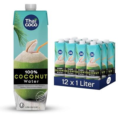 Thai Coco 100% eau de coco de Thaïlande – Eau de coco naturelle enrichie en électrolytes – Sans sucre ajouté ni conservateurs – 12 x 1 l en Tetra Pak - Publicité Thai Coco 100% eau de coco de Thaïlande – Eau de coco naturelle enrichie en électrolytes – Sans sucre ajouté ni conservateurs – 12 x 1 l en Tetra Pak - Publicité
