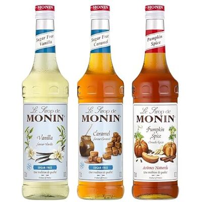 Monin Assortiment Vanille Sans Sucre + Caramel Sans Sucre + Sirop de Citrouille Saveur Epicée Pour Café, Chocolat Chaud, Capuccino ou Latte Arômes Naturels Bouteille en Verre 3 x 70 cl - Publicité Monin Assortiment Vanille Sans Sucre + Caramel Sans Sucre + Sirop de Citrouille Saveur Epicée Pour Café, Chocolat Chaud, Capuccino ou Latte Arômes Naturels Bouteille en Verre 3 x 70 cl - Publicité
