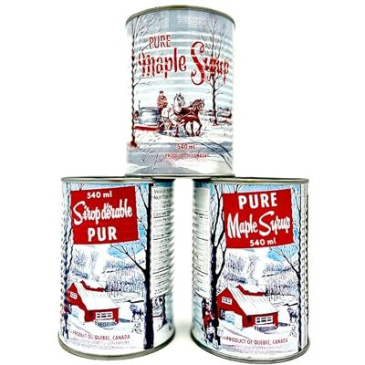 Les trésors d'érable Pack de 3 conserves de Sirop d'érable du Canada Ambré Sirop d'érable de première qualité. Canne de 540 ml - Publicité Les trésors d'érable Pack de 3 conserves de Sirop d'érable du Canada Ambré Sirop d'érable de première qualité. Canne de 540 ml - Publicité