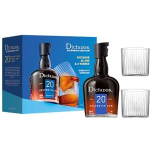 Dictador 20 ans Coffret 2 verres Rhum Origine : Colombie 40% Alcool Notes de vanille & Caramel A déguster pur 70cl - Publicité Dictador 20 ans Coffret 2 verres Rhum Origine : Colombie 40% Alcool Notes de vanille & Caramel A déguster pur 70cl - Publicité