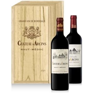 Castel Chateaux Grands Crus Coffret Cadeau Caisse Bois Château d'Arcins : Château d'Arcins Chevalier d'Arcins Vin Rouge 2x75cl - Publicité Castel Chateaux Grands Crus Coffret Cadeau Caisse Bois Château d'Arcins : Château d'Arcins Chevalier d'Arcins Vin Rouge 2x75cl - Publicité