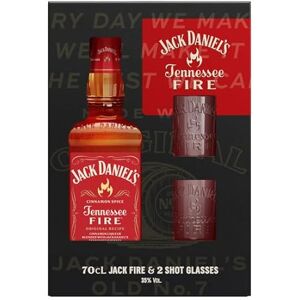 JACKDANIEL'S Jack Daniel's Coffret Fire 70 cl accompagné de 2 verres 35% Liqueur de Whisky à la Cannelle Épicée, Parfaite pour Cocktail ou Dégustation Pure Arômes Riches de Cannelle, Vanille et Chêne Toasté - Publicité JACKDANIEL'S Jack Daniel's Coffret Fire 70 cl accompagné de 2 verres 35% Liqueur de Whisky à la Cannelle Épicée, Parfaite pour Cocktail ou Dégustation Pure Arômes Riches de Cannelle, Vanille et Chêne Toasté - Publicité