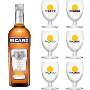 RICARD Pack Pastis de Marseille + 6 verres Apéritif anisé 45%, 70cl - Publicité RICARD Pack Pastis de Marseille + 6 verres Apéritif anisé 45%, 70cl - Publicité