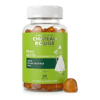 Laboratoire Château Rouge 60 Gummies Peau Nette et anti imperfection visage Régule le Sébum & Purifie Good Clean Vitamines Made in France- Bardane, Ortie, Zinc Cure 1 Mois - Publicité Laboratoire Château Rouge 60 Gummies Peau Nette et anti imperfection visage Régule le Sébum & Purifie Good Clean Vitamines Made in France- Bardane, Ortie, Zinc Cure 1 Mois - Publicité