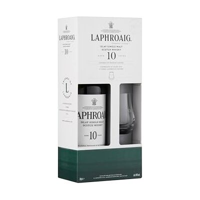 Laphroaig 10 Ans Islay Single Malt Scotch, Coffret avec 1 Verre, Whisky Écossais 40% 70 cl - Publicité Laphroaig 10 Ans Islay Single Malt Scotch, Coffret avec 1 Verre, Whisky Écossais 40% 70 cl - Publicité