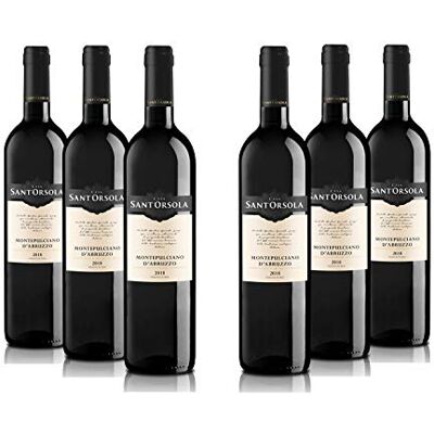 SANT'ORSOLA Tuscany Montepulciano D.O.C. Abruzzo Vin Rouge Italien Lot de 6 Bouteilles x 75cl. Publicité SANT'ORSOLA Tuscany Montepulciano D.O.C. Abruzzo Vin Rouge Italien Lot de 6 Bouteilles x 75cl. Publicité