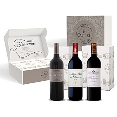 Castel Chateaux Grands Crus Coffret Cadeau Vin Rouge Coffret Grands Vins de Haut Medoc Closerie de Camensac Haut-Medoc de Giscours Griffe de Barreyres 3x75cl - Publicité Castel Chateaux Grands Crus Coffret Cadeau Vin Rouge Coffret Grands Vins de Haut Medoc Closerie de Camensac Haut-Medoc de Giscours Griffe de Barreyres 3x75cl - Publicité