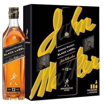 JOHNNIE WALKER Black Label Coffret + 2 verres - Publicité JOHNNIE WALKER Black Label Coffret + 2 verres - Publicité