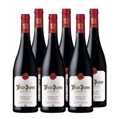 VIEUX PAPES Vin Rouge Vin de France Cépages Merlot Syrah Lot de 6 bouteilles x 75 cl - Publicité VIEUX PAPES Vin Rouge Vin de France Cépages Merlot Syrah Lot de 6 bouteilles x 75 cl - Publicité