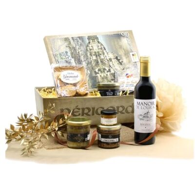 Cellier du Périgord Panier Gourmand Haute Gastronomie Vin et Truffe Sept spécialités du Périgord : pâté de canard 20% foie gras, toastinade truffée, vin AOP Bergerac 37,5 cl - Publicité Cellier du Périgord Panier Gourmand Haute Gastronomie Vin et Truffe Sept spécialités du Périgord : pâté de canard 20% foie gras, toastinade truffée, vin AOP Bergerac 37,5 cl - Publicité