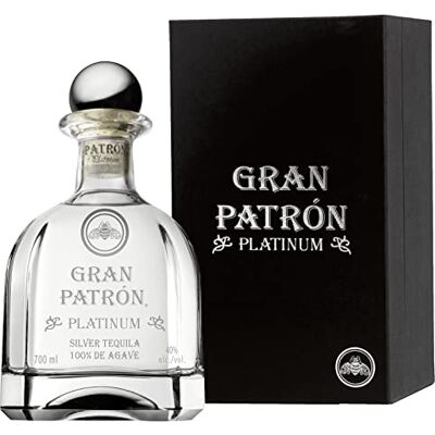 Patrón Tequila ultra premium Gran Platinum, 40 % d'alc., 70 cl / 700 ml, produite artisanalement et en petite quantité au Mexique avec les meilleurs agaves bleus Weber - Publicité Patrón Tequila ultra premium Gran Platinum, 40 % d'alc., 70 cl / 700 ml, produite artisanalement et en petite quantité au Mexique avec les meilleurs agaves bleus Weber - Publicité