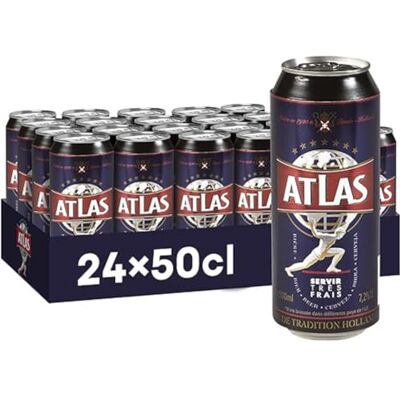 Atlas Bière Blonde Pack 24 Canettes 50cl - Publicité Atlas Bière Blonde Pack 24 Canettes 50cl - Publicité