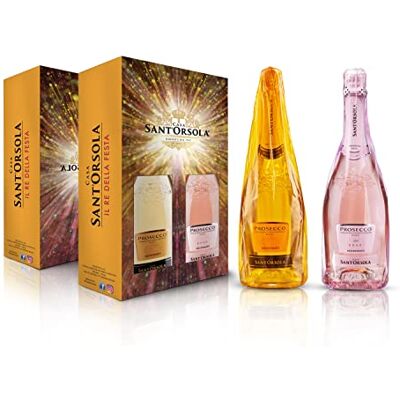 SANT'ORSOLA Prosecco D.O.C. Extra Dry Millesime Sec + Prosecco D.O.C. Rosè Vin Petillant Italien en coffret cadeau 2 Bouteilles x 75 cl - Publicité SANT'ORSOLA Prosecco D.O.C. Extra Dry Millesime Sec + Prosecco D.O.C. Rosè Vin Petillant Italien en coffret cadeau 2 Bouteilles x 75 cl - Publicité