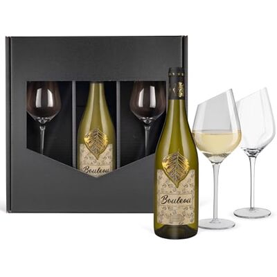 PRiME Bouleau vin blanc Sauvignon Blanc (0,75 l) dans un carton cadeau avec 2 verres à vin blanc - Publicité PRiME Bouleau vin blanc Sauvignon Blanc (0,75 l) dans un carton cadeau avec 2 verres à vin blanc - Publicité