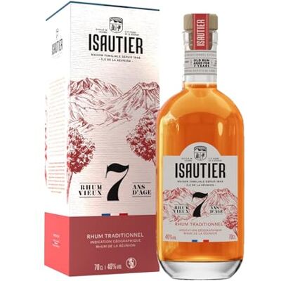 Isautier - 7 ans Rhum de mélasse 40% Alcool Origine: France/La réunion Notes d'épices et de fruits Vieilli en fût de chêne français 70 cl - Publicité Isautier - 7 ans Rhum de mélasse 40% Alcool Origine: France/La réunion Notes d'épices et de fruits Vieilli en fût de chêne français 70 cl - Publicité