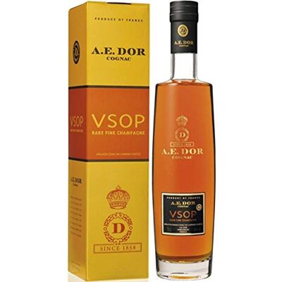 A.E. Dor Cognac Rare Fine Champagne V.S.O.P. 40%Vol. 50 cl. Publicité A.E. Dor Cognac Rare Fine Champagne V.S.O.P. 40%Vol. 50 cl. Publicité