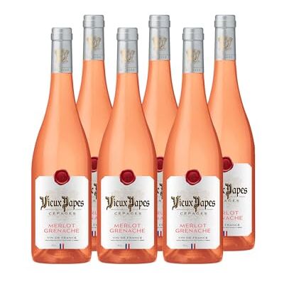VIEUX PAPES Vin Rosé Vin de France Cépages Merlot Grenache Lot de 6 bouteilles x 75cl - Publicité VIEUX PAPES Vin Rosé Vin de France Cépages Merlot Grenache Lot de 6 bouteilles x 75cl - Publicité