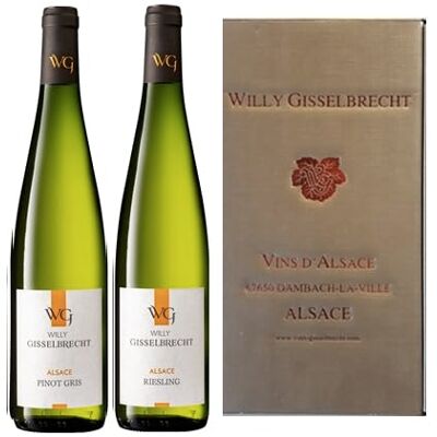 willy Gisselbrecht Coffret Cadeau vin 2 bouteilles Alsace riesling et Pinot-gris Gisselbrecht bouteillles de 750 ml - Publicité willy Gisselbrecht Coffret Cadeau vin 2 bouteilles Alsace riesling et Pinot-gris Gisselbrecht bouteillles de 750 ml - Publicité