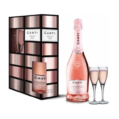 Canti Prosecco D.O.C. Millesimato, Vin Petillant Extra Sec Rose, Coffret Cadeau avec Deux Verres, Élaboré à Partir du Cépage Glera et Pinot Noir de Venise, Goût Frais et Doux, 1x750 ml - Publicité Canti Prosecco D.O.C. Millesimato, Vin Petillant Extra Sec Rose, Coffret Cadeau avec Deux Verres, Élaboré à Partir du Cépage Glera et Pinot Noir de Venise, Goût Frais et Doux, 1x750 ml - Publicité