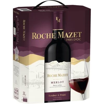 ROCHE MAZET – Vin Rouge Merlot (3L) – IGP Pays d’Oc – Bag in Box, 3000 milliliters - Publicité ROCHE MAZET – Vin Rouge Merlot (3L) – IGP Pays d’Oc – Bag in Box, 3000 milliliters - Publicité