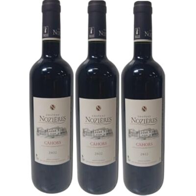 VINACCUS Cahors, Malbec & Merlot Rouge, AOP 2022 Château Nozières, 3 x 75cl. Publicité VINACCUS Cahors, Malbec & Merlot Rouge, AOP 2022 Château Nozières, 3 x 75cl. Publicité