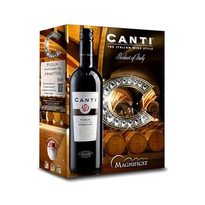 Canti Pimitivo I.G.T. Pouilles, vin rouge, goût net, chaleureux, avec une grande structure et harmonieux en bouche, grand Bag in Box 3l (1 x 3 L) - Publicité Canti Pimitivo I.G.T. Pouilles, vin rouge, goût net, chaleureux, avec une grande structure et harmonieux en bouche, grand Bag in Box 3l (1 x 3 L) - Publicité