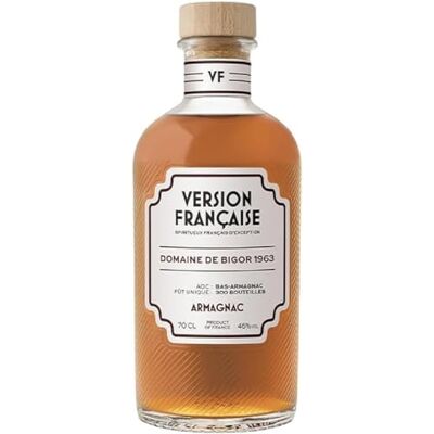 Version Française DOMAINE DE BIGOR 1963 Armagnac 46% Alcool Notes de Citron & Fruits Confits 70 cl - Publicité Version Française DOMAINE DE BIGOR 1963 Armagnac 46% Alcool Notes de Citron & Fruits Confits 70 cl - Publicité