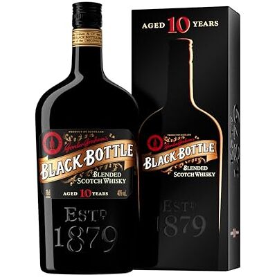 Black Bottle 10 Ans d'Âge Whisky Scotch Blended 40% ABV 70 cl Fumée de tourbe parfumée Islay en bouteille À déguster en Highball fumé, pur ou sur glace Bousculez les règles - Publicité Black Bottle 10 Ans d'Âge Whisky Scotch Blended 40% ABV 70 cl Fumée de tourbe parfumée Islay en bouteille À déguster en Highball fumé, pur ou sur glace Bousculez les règles - Publicité