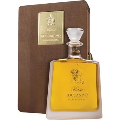 Berta Grappa Barbera Roccanivo 0,70 lt. avec étui en bois - Publicité Berta Grappa Barbera Roccanivo 0,70 lt. avec étui en bois - Publicité