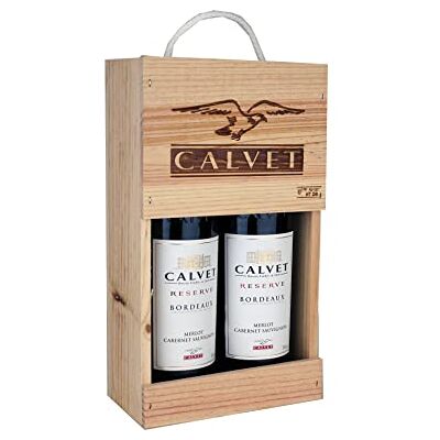 Calvet Coffret cadeau de 2 bouteilles de vin rouge Réserve, Bordeaux en caisse bois (2 x 0.75 L) - Publicité Calvet Coffret cadeau de 2 bouteilles de vin rouge Réserve, Bordeaux en caisse bois (2 x 0.75 L) - Publicité