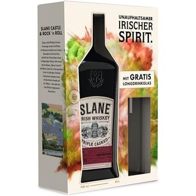 Slane Triple Casked Whiskey 0,7L (40% Vol.) + verre - Publicité Slane Triple Casked Whiskey 0,7L (40% Vol.) + verre - Publicité