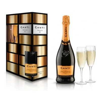 Canti Prosecco D.o.c. Extra Sec Millesimato, Vin Petillant, Coffret Cadeau Avec Deux Verres,élaboré À Partir Du Élaboré À Partir Du Cépage Glera De Venise, Goût Fruité Et Floral, 1x750 Ml - Publicité Canti Prosecco D.o.c. Extra Sec Millesimato, Vin Petillant, Coffret Cadeau Avec Deux Verres,élaboré À Partir Du Élaboré À Partir Du Cépage Glera De Venise, Goût Fruité Et Floral, 1x750 Ml - Publicité