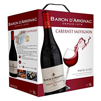 Baron D'Arignac Cabernet Sauvignon, Vin rouge du Pays d'Oc, en Bag-in-Box (1 x 5L) - Publicité Baron D'Arignac Cabernet Sauvignon, Vin rouge du Pays d'Oc, en Bag-in-Box (1 x 5L) - Publicité