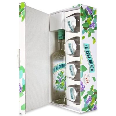 Giffard Coffret Menthe Pastille 1 bouteille 70cl + 4 verres - Publicité Giffard Coffret Menthe Pastille 1 bouteille 70cl + 4 verres - Publicité